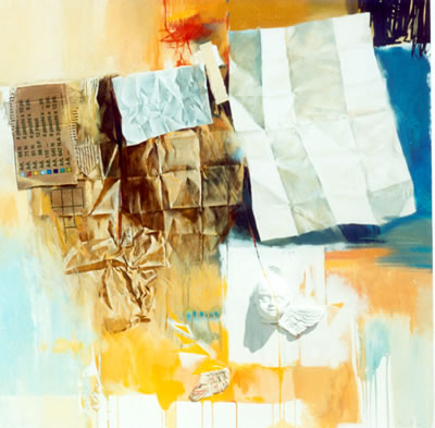 'Angelo dei rifiuti', olio, acrilico, Das, cartapesta, cartone, cm. 100x100